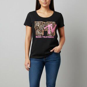 True Vintage MTV Leopard Graphic Tee | Size 00 | Black